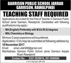Teaching Jobs in Rawalpindi October 2017 November at Garrison Public School Latest