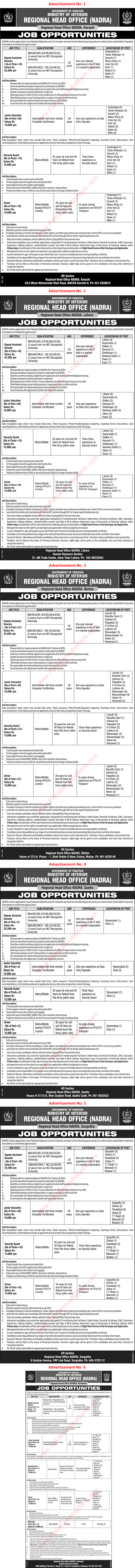 NADRA Jobs November 2017 Junior Executives, Deputy Assistant Directors, Security Guards & Others Latest / New