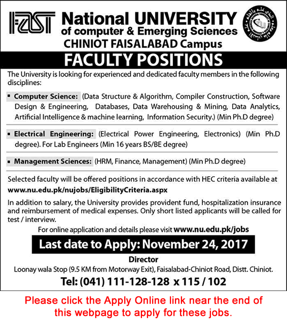 FAST University Chiniot Faisalabad Campus Jobs November 2017 Apply Online Teaching Faculty Latest