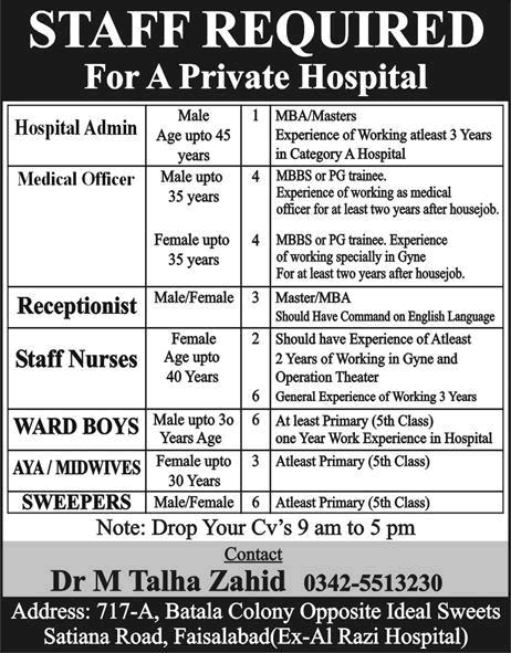 Al Razi Hospital Faisalabad Jobs 2017 November Nurses, Medical Officers, Ward Boys & Others Latest