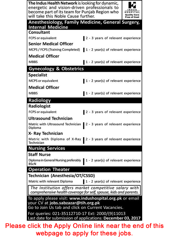 Indus Hospital Jobs November 2017 Lahore Apply Online Medical Officers, Staff Nurses & Others Latest