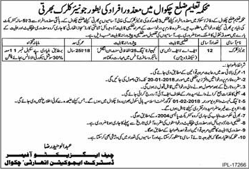 Clerk Jobs in Education Department Chakwal December 2017 January for Disabled Quota Latest