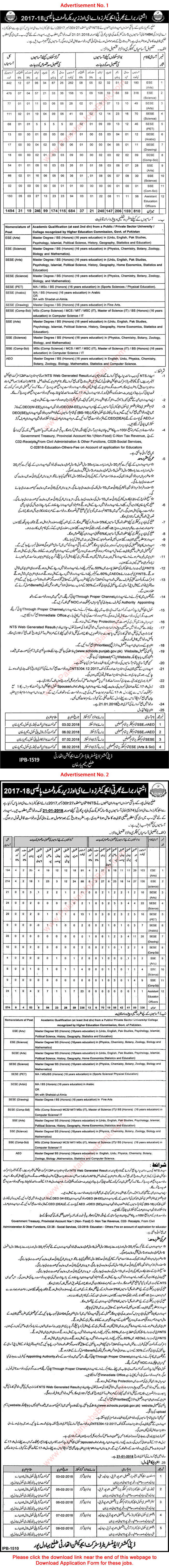 School Education Department Punjab Jobs December 2017 January Educators & AEO NTS Online Application Form Latest