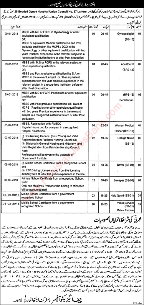 Health Department Lahore Jobs 2018 Nurses, Medical Officers, Ward Servants & Others Latest