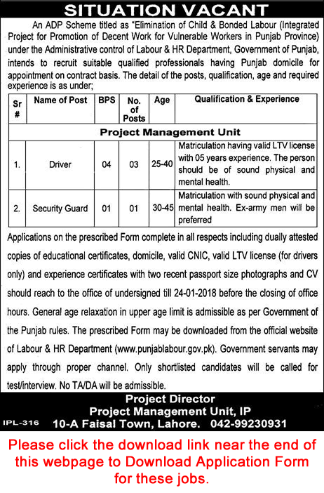 Labour and Human Resource Department Punjab Jobs 2018 Application Form Drivers & Security Guard Latest