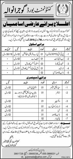 Cantonment Board Gujranwala Jobs 2018 January Naib Qasid, Security Guards & Others Latest