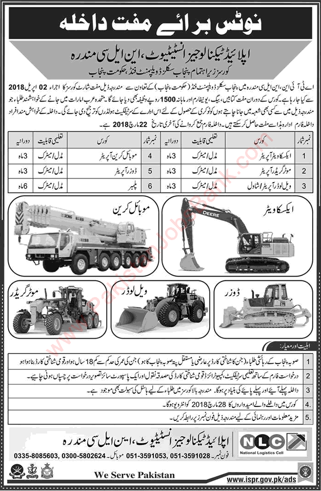 NLC ATIN Mandra Free Courses 2018 February National Logistics Cell Applied Technologies Institute Latest