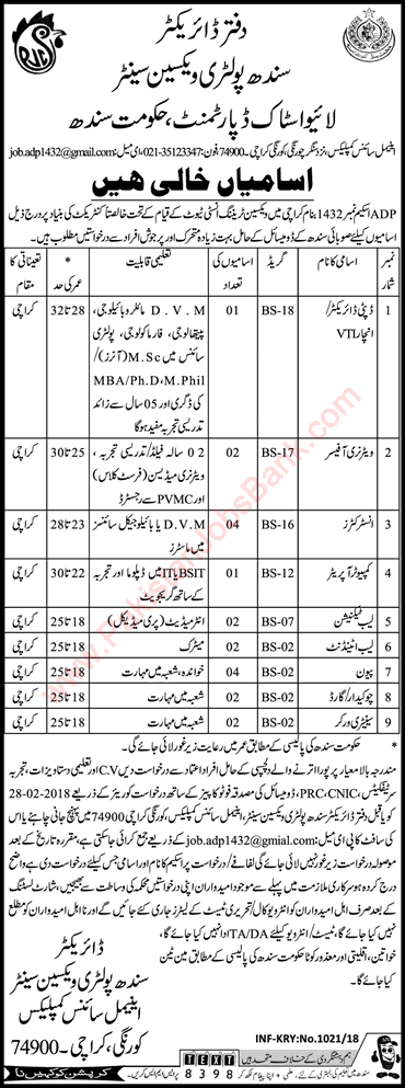 Livestock and Dairy Development Department Sindh Jobs 2018 February Karachi Poultry Vaccine Center Latest