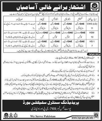 PO Box 769 GPO Rawalpindi Jobs April 2018 Highly Skilled Workers & CWS LG Pakistan Army Latest