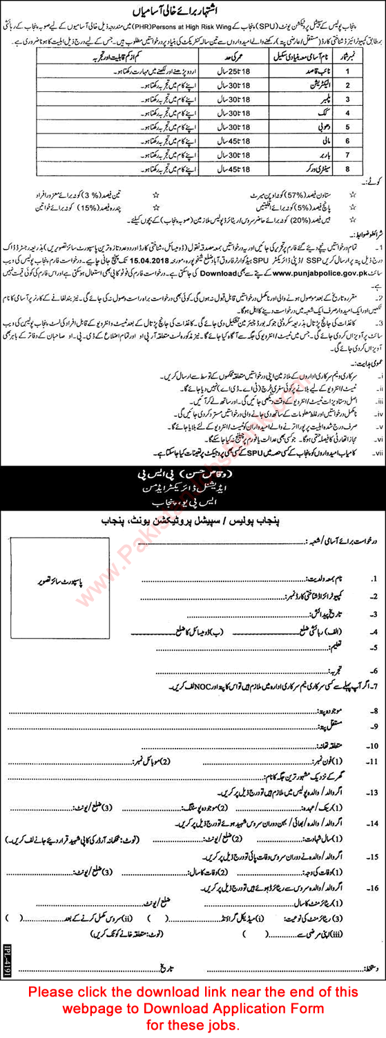 SPU Punjab Police Jobs April 2018 Application Form Special Protection Unit Latest