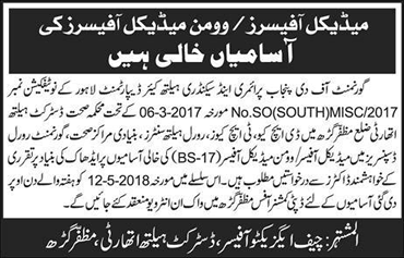 Medical Officer Jobs in Health Department Muzaffargarh 2018 May Latest