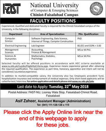 FAST National University Chiniot Faisalabad Campus Jobs May 2018 Apply Online Teaching Faculty Latest