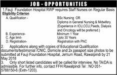 Staff Nurse Jobs in Fauji Foundation Hospital Rawalpindi 2018 May Latest