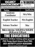 The Educators School Rawalpindi Jobs May 2018 Teachers & Academic Coordinator Walk in Interview Latest