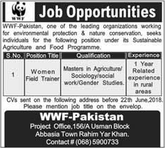 WWF Pakistan Jobs June 2018 Women Field Trainer Latest
