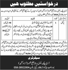 Principal Jobs in Army Public School Barnala Bhimber 2018 June APS Latest