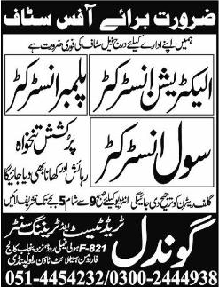 Instructor Jobs in Rawalpindi June 2018 at Gondal Trade Test and Training Center Latest