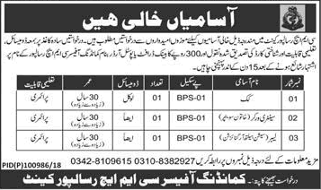 CMH Risalpur Jobs July 2018 Cook, Sanitary Worker & Labour Combined Military Hospital Latest