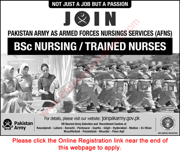 Join Pakistan Army as AFNS 2018 July Online Registration Armed Forces Nursing Service Admissions Latest