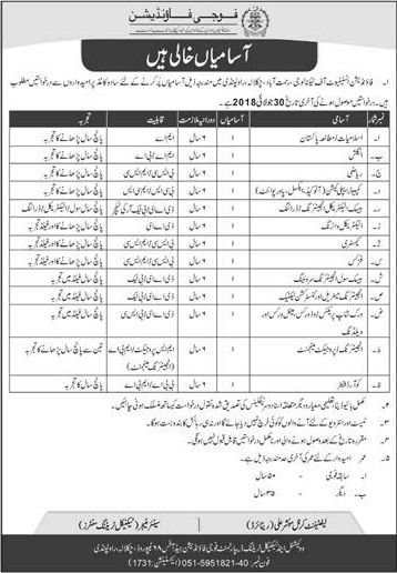 Fauji Foundation Institute of Technology Rawalpindi Jobs 2018 July Teaching Faculty & Coordinator Latest