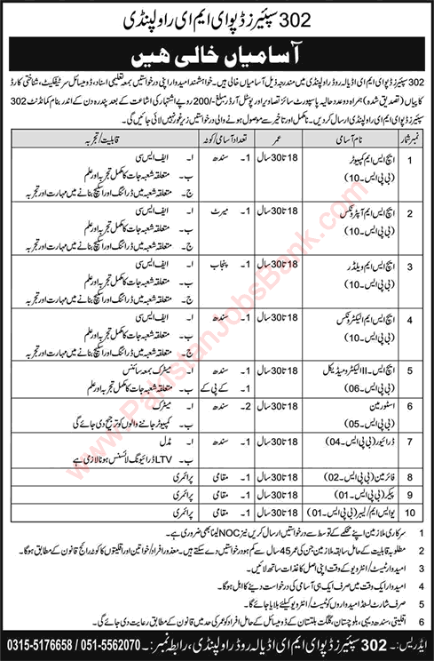 302 Spares Depot EME Rawalpindi Jobs August 2018 Storeman, Electromedical Technician & Others Latest