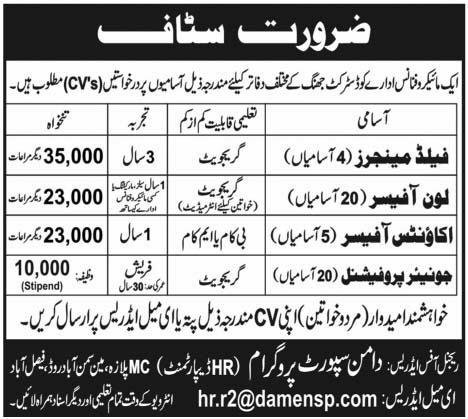 Damen Support Program Jobs October 2018 DSP Microfinance Jhang Latest