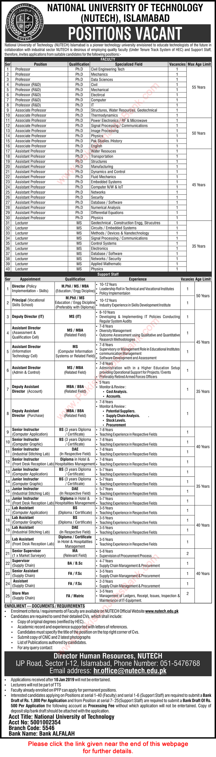 National University of Technology Islamabad Jobs December 2018 NUTECH Teaching Faculty & Others Latest