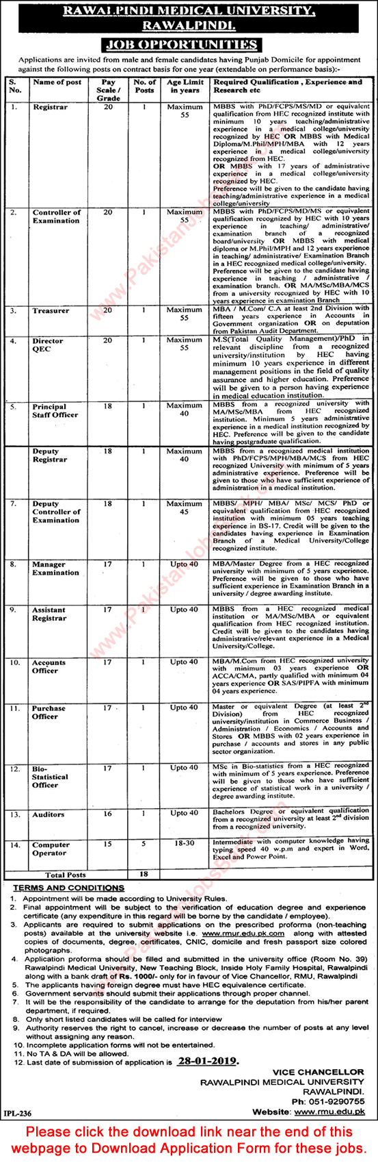 Rawalpindi Medical University Jobs 2019 Application Form Computer Operators & Others Latest