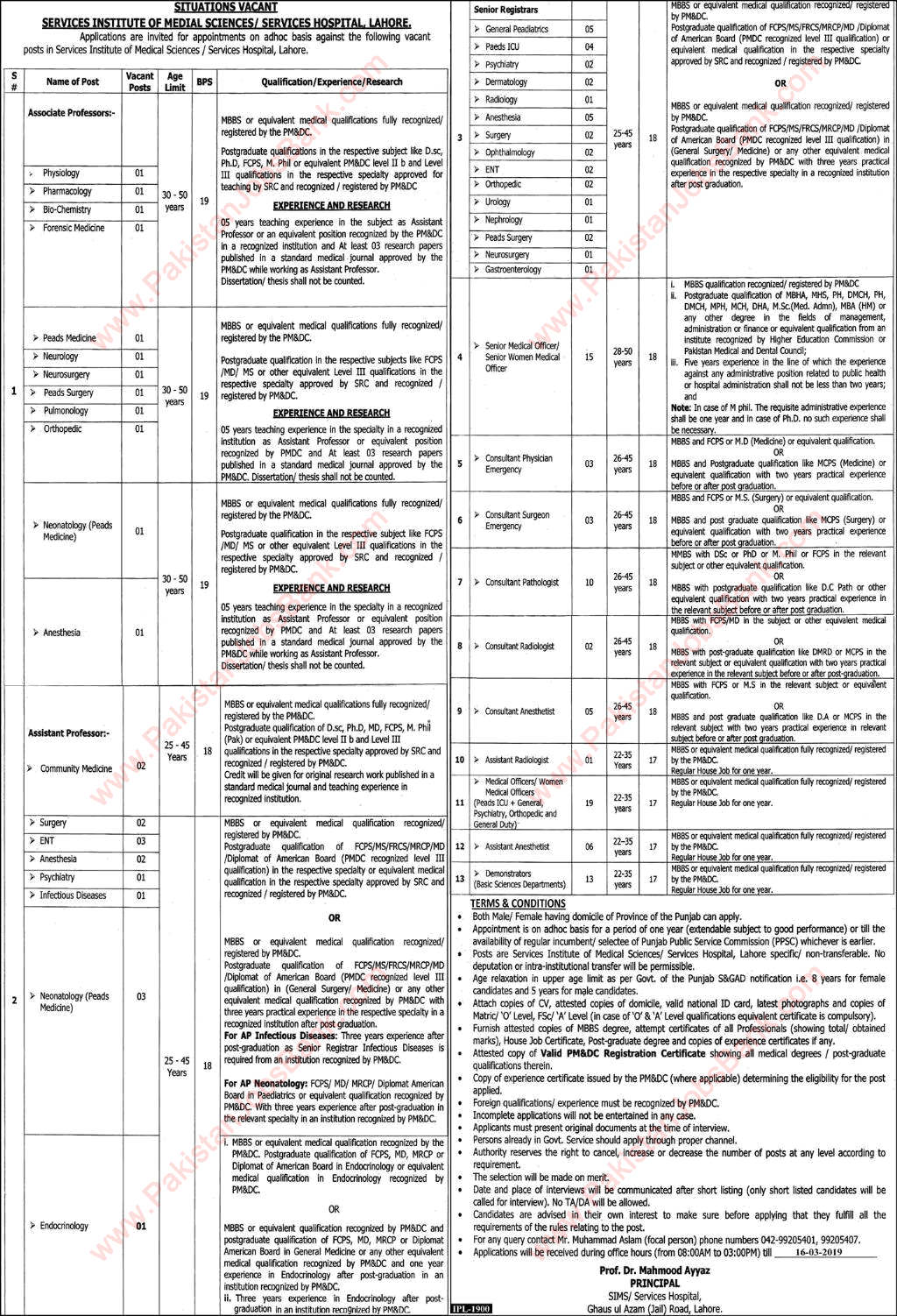Services Hospital Lahore Jobs 2019 March Medical Officers, Senior Registrars & Others Latest