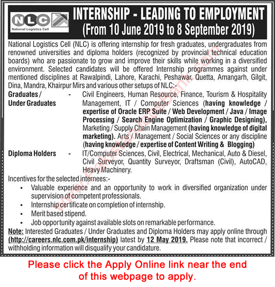 NLC Internship May 2019 Apply Online National Logistics Cell Paid Internships Program Latest