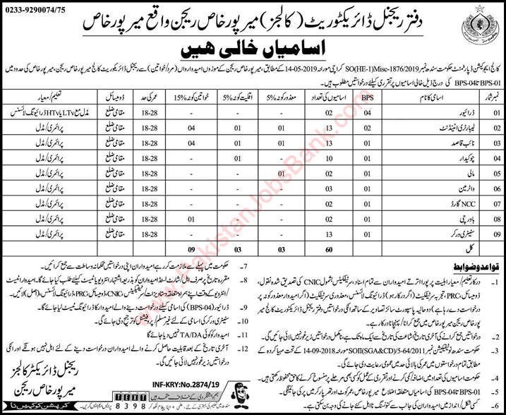 Education Department Mirpurkhas Jobs 2019 May / June Lab Attendants, Naib Qasid & Others Latest