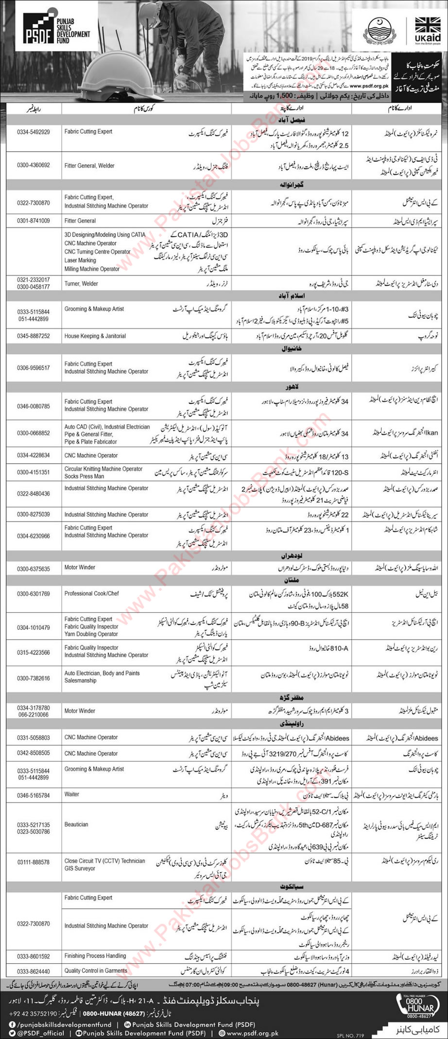 PSDF Free Courses June 2019 Punjab Skills Development Fund Latest