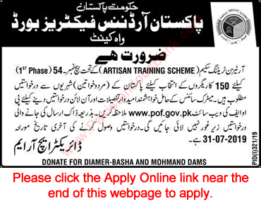 POF Apprenticeships 2019 July Artisans Training Scheme Jobs Apply Online Pakistan Ordnance Factories Latest