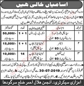 Pakistan Red Crescent Society Sargodha Jobs July 2019 Lab Technicians & Others Latest