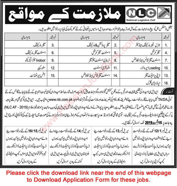 NLC Jobs August 2019 Application Form National Logistics Cell Latest