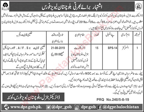 Instructor Jobs in Balochistan Levies Force August 2019 Khuzdar Latest