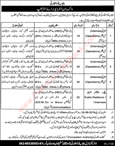 Punjab Food Authority Internship August 2019 PFA Internee Jobs Walk In Interview Latest