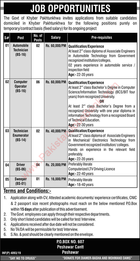 PO Box 607 Peshawar Jobs 2019 November Computer Operators, Drivers & Others Latest