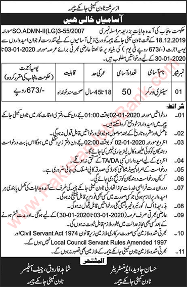 Sanitary Worker Jobs in Town Committee Jamke Cheema 2019 December Latest