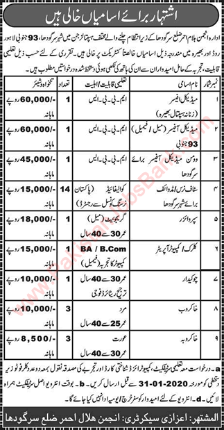 Anjuman Hilal e Ahmar Sargodha Jobs 2020 January Staff Nurses, Midwifes, Medical Officers & Others Latest