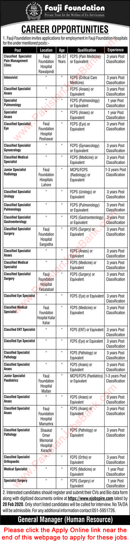 Fauji Foundation Hospitals Jobs February 2020 Apply Online Classified / Specialists Doctors Latest