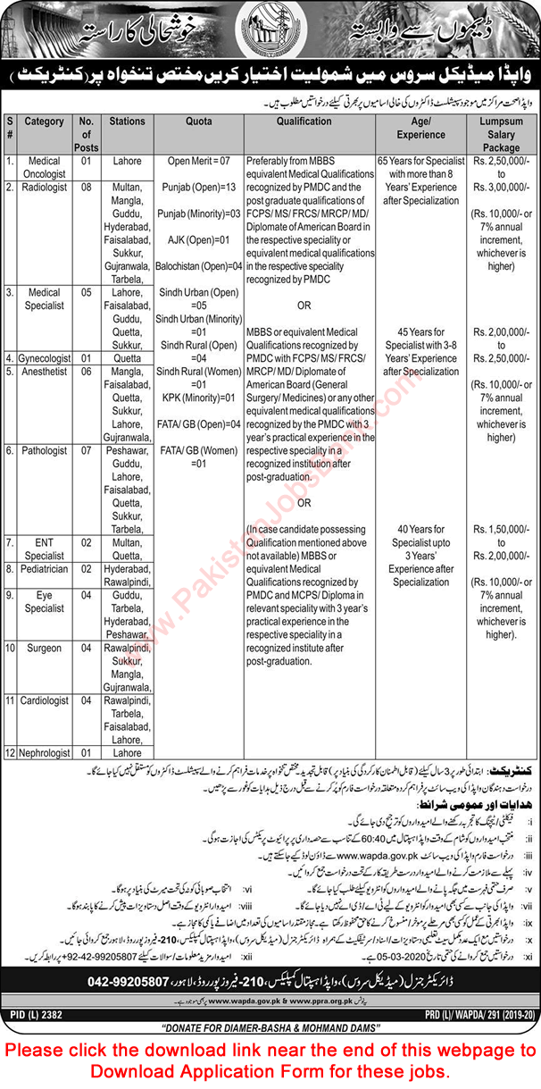 Specialist Doctor Jobs in WAPDA 2020 February Application Form Medical Services Latest