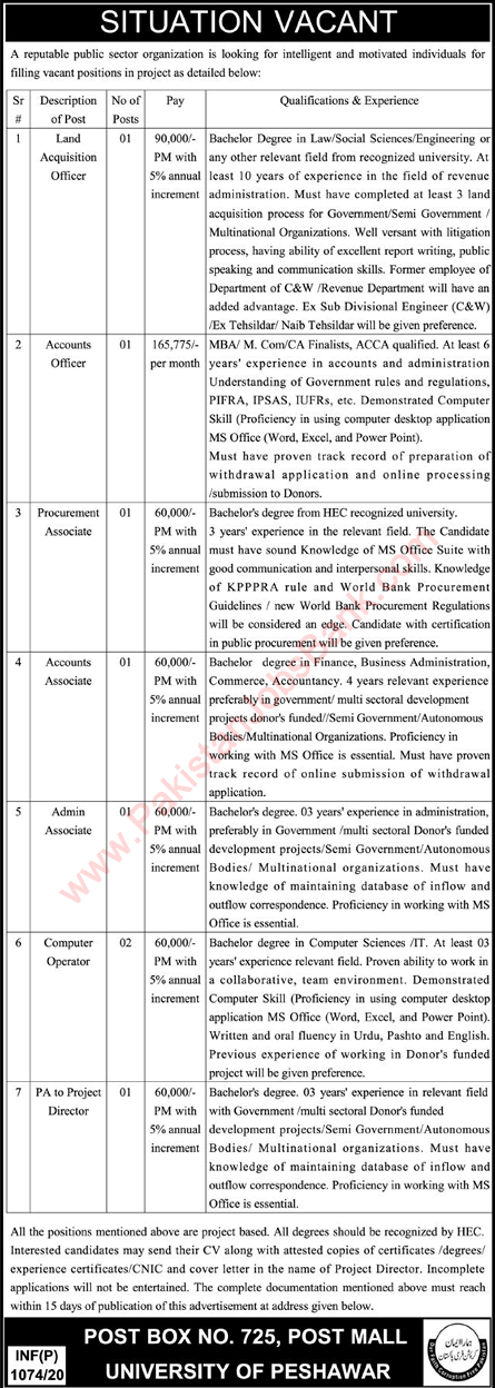 PO Box 725 Post Mall University of Peshawar Jobs March 2020 Public Sector Organization Latest