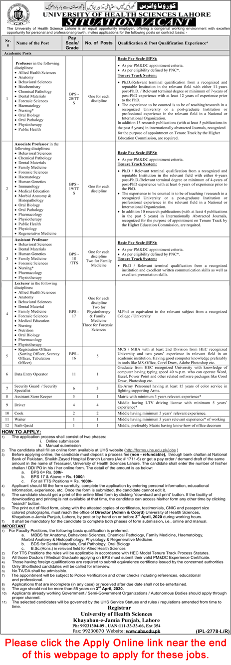 University of Health Sciences Lahore Jobs 2020 March UHS Apply Online Teaching Faculty & Others Latest