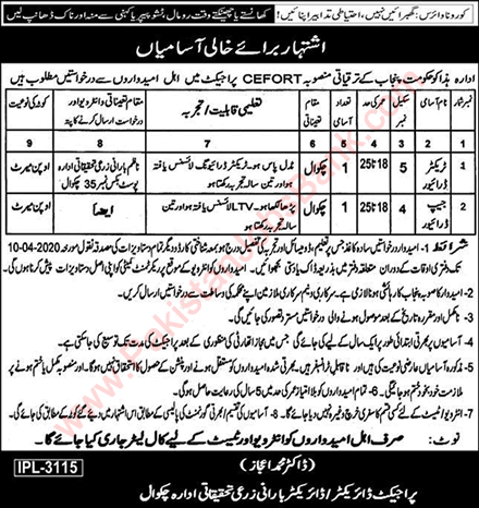 Barani Agriculture Research Institute Chakwal Jobs 2020 March Tractor / Jeep Driver Latest