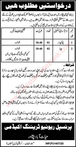 Revenue Academy Peshawar Jobs 2020 April Waiter & Chowkidar Latest