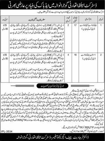 Entomologist Jobs in Health Department Gujranwala 2020 April / May Latest