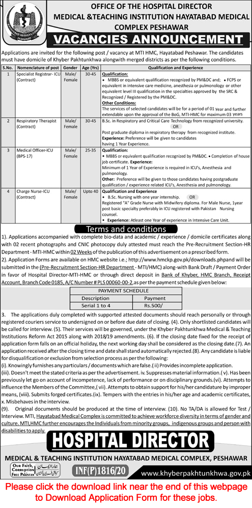 Hayatabad Medical Complex Peshawar Jobs 2020 May / June Application Form Medical Officer, Nurse & Others Latest