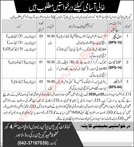 Garrison Human Resource Development Center 4 Corps Lahore Jobs 2020 June Drivers, Teachers & Stenotypist Latest