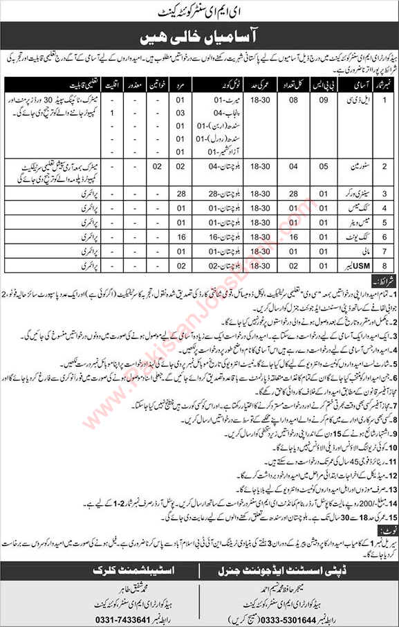 EME Center Quetta Jobs 2020 June Sanitary Workers, Cooks, Clerks & Others Latest